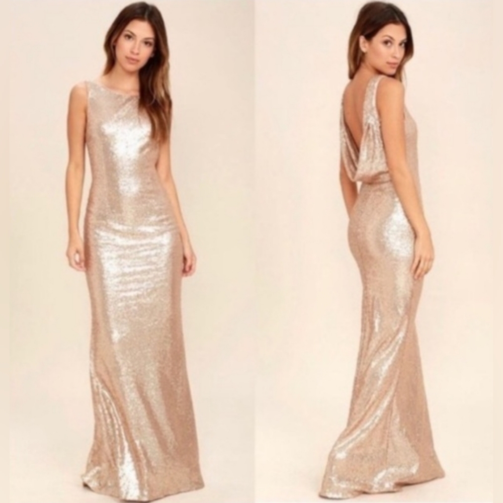 Slink and Wink Matte Rose Gold Sequin Maxi Dress Size M